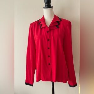 Kathy Cher Women’s Cherry Red Collared Buttoned Up  Blouse Size …
